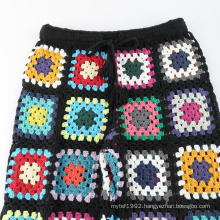 20ALW160Multicolor ladies crochet wide leg pants womens knit sweater customize trousers